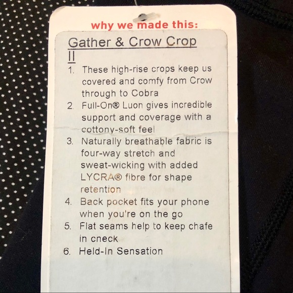 BNWT Lululemon Gather and Crow Crop II Sz 6 Black - Picture 3 of 7